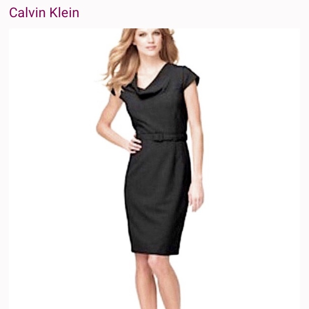 Calvin Klein Black Cowl Neck Midi Belted Dress